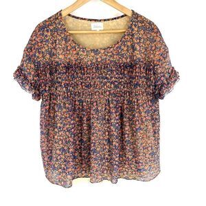 Anthropologie Deletta Top Size Small Pink Robyn Smocked Floral Print Blouse Y2K